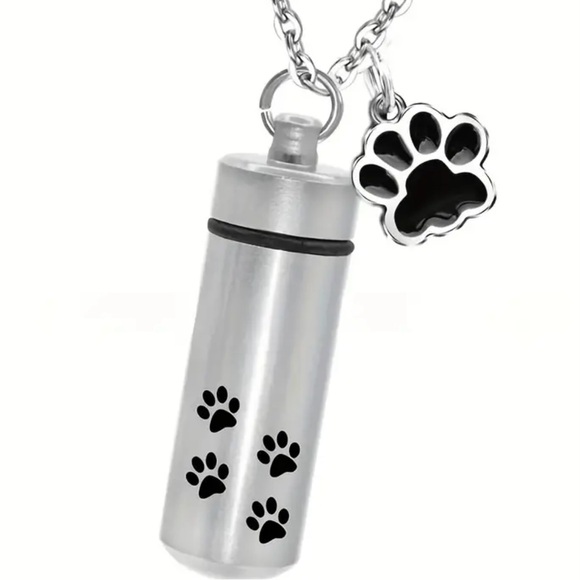 Pet Cremation Urn Necklace Stainless Steel Memorial Keepsake Cylinder Pendant - Picture 3 of 3